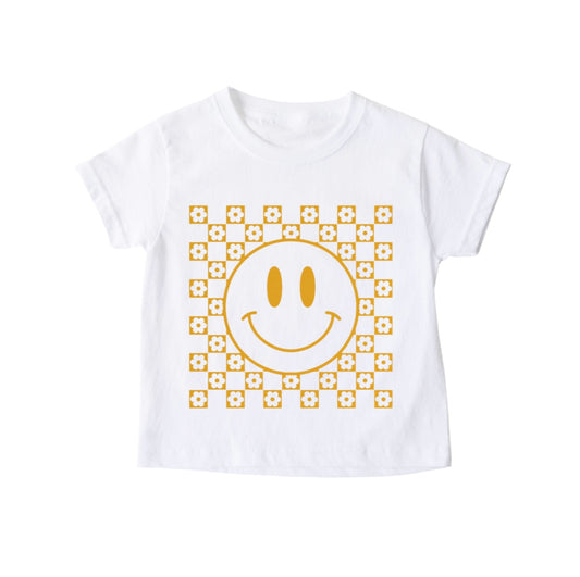“Flower & Checkered Smiley” Tee